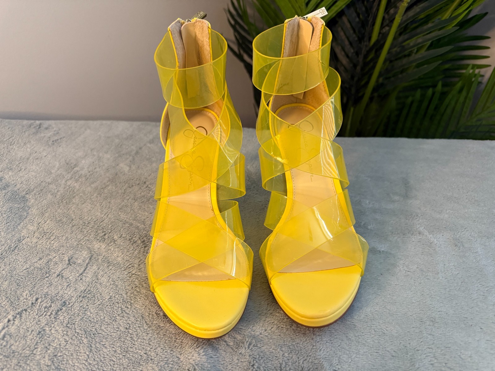 Jessica Simpson Neon Yellow Caged Heels