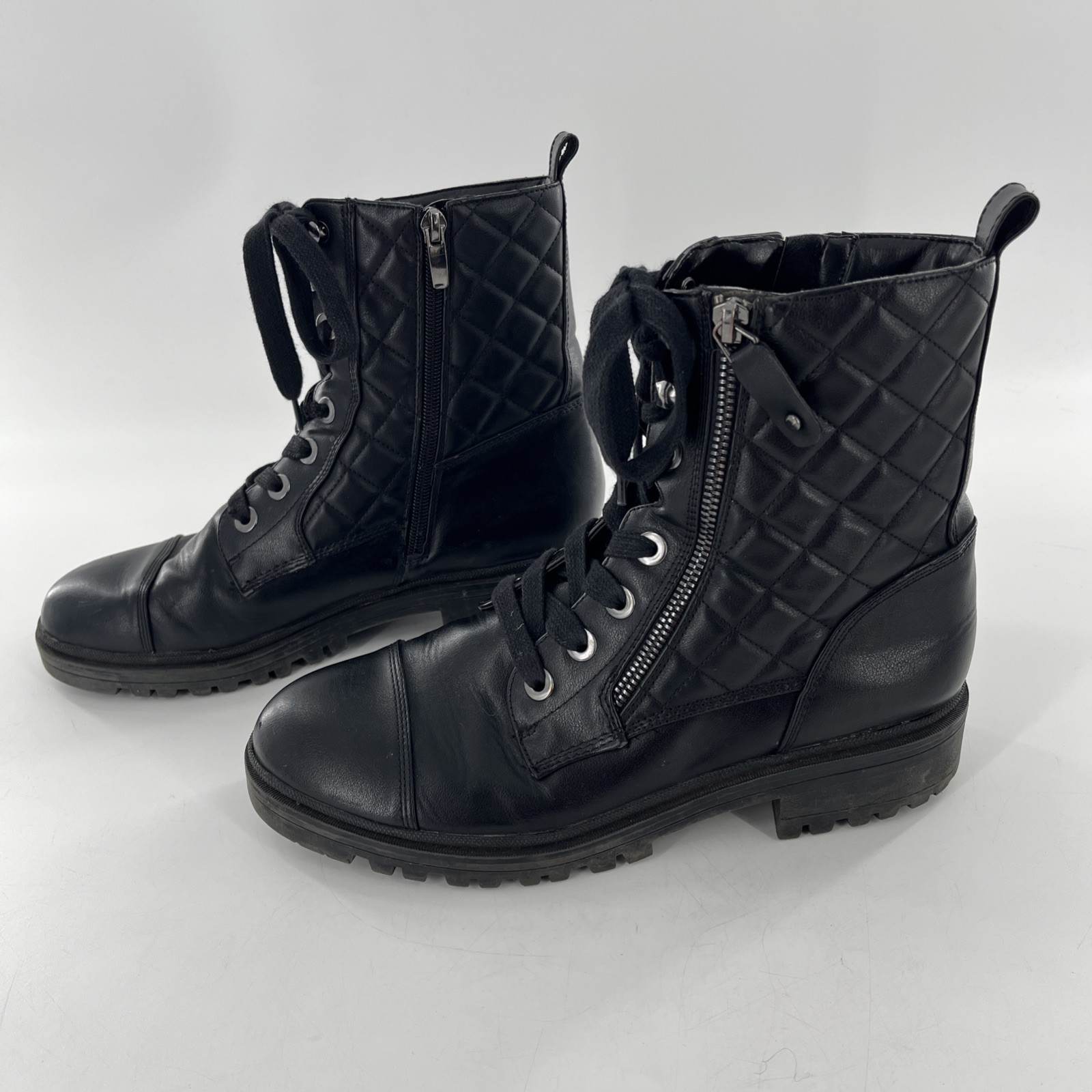 Quilted Moto Biker Womens Boot Combat Goth Nine West Bootie Zip Faux Leather 9.5