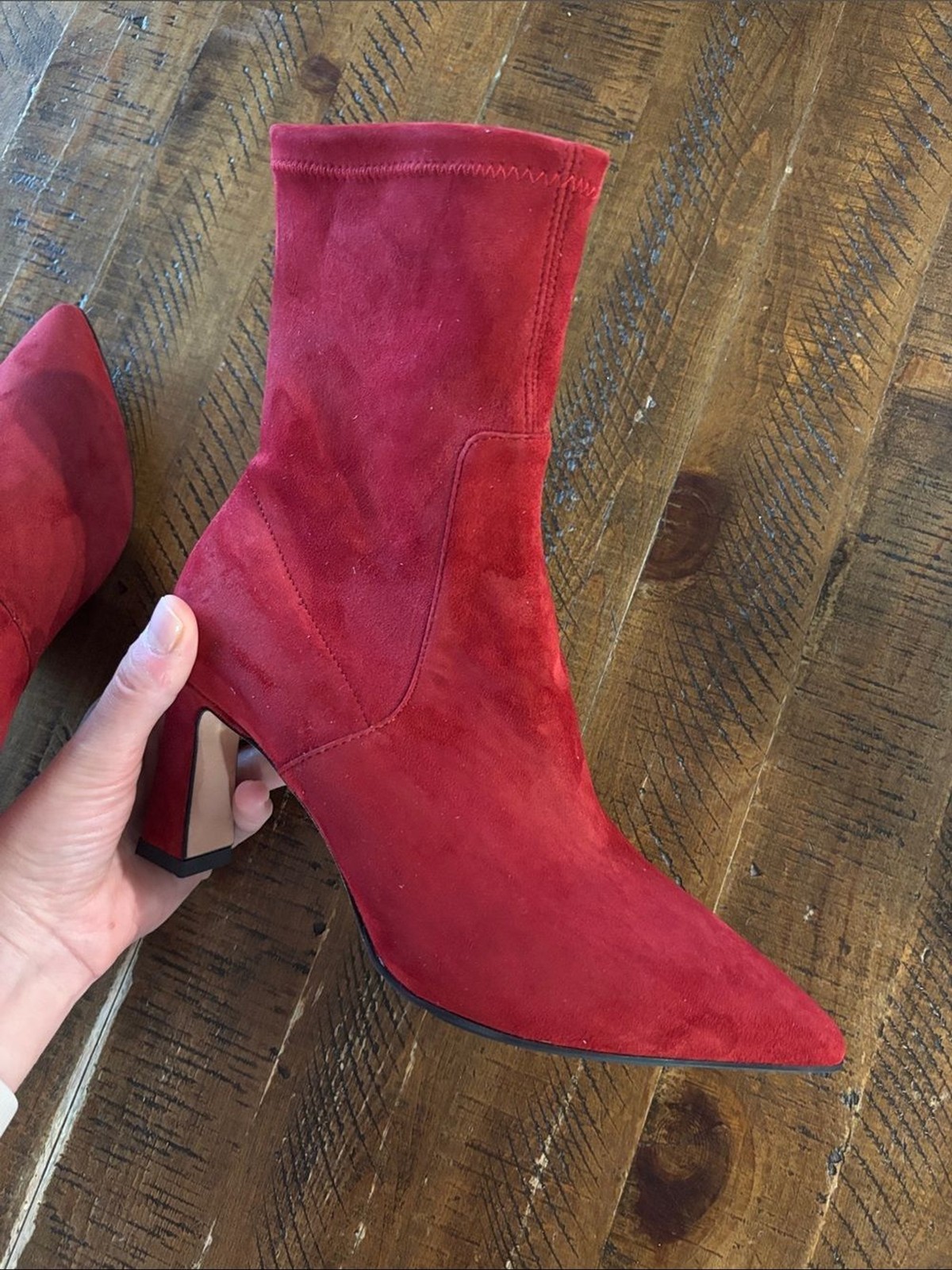 Scarlett Chase Portia 75 Stretch Booties in Red Suede Womens Size 6