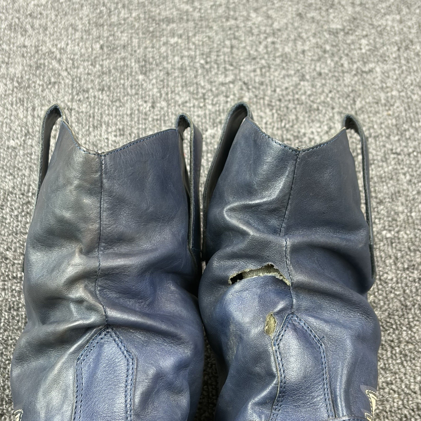 Vintage Dingo Sample Boots Womens 6 Blue Slouch Western Harness Distressed RARE