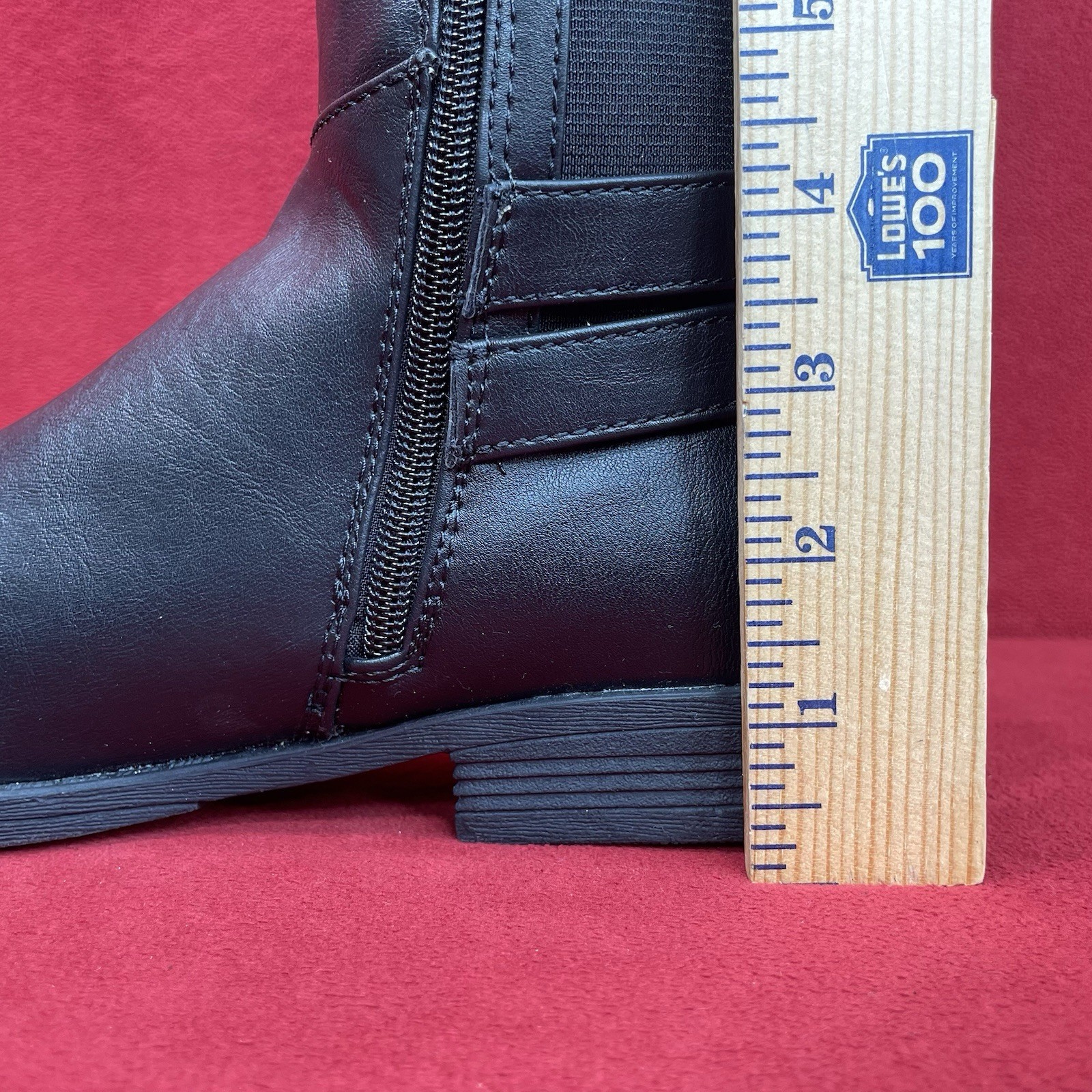 Bamboo Knee High Vegan Leather & Synthetic Zipper Buckle Boots Black Women’s 7.5
