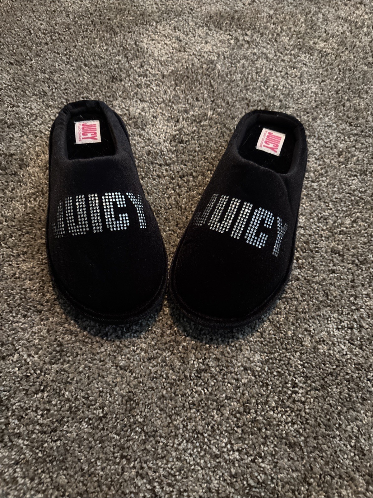JUICY COUTURE Women’s New Open Toe Flat Slippers Black Crystal Pavesize Small