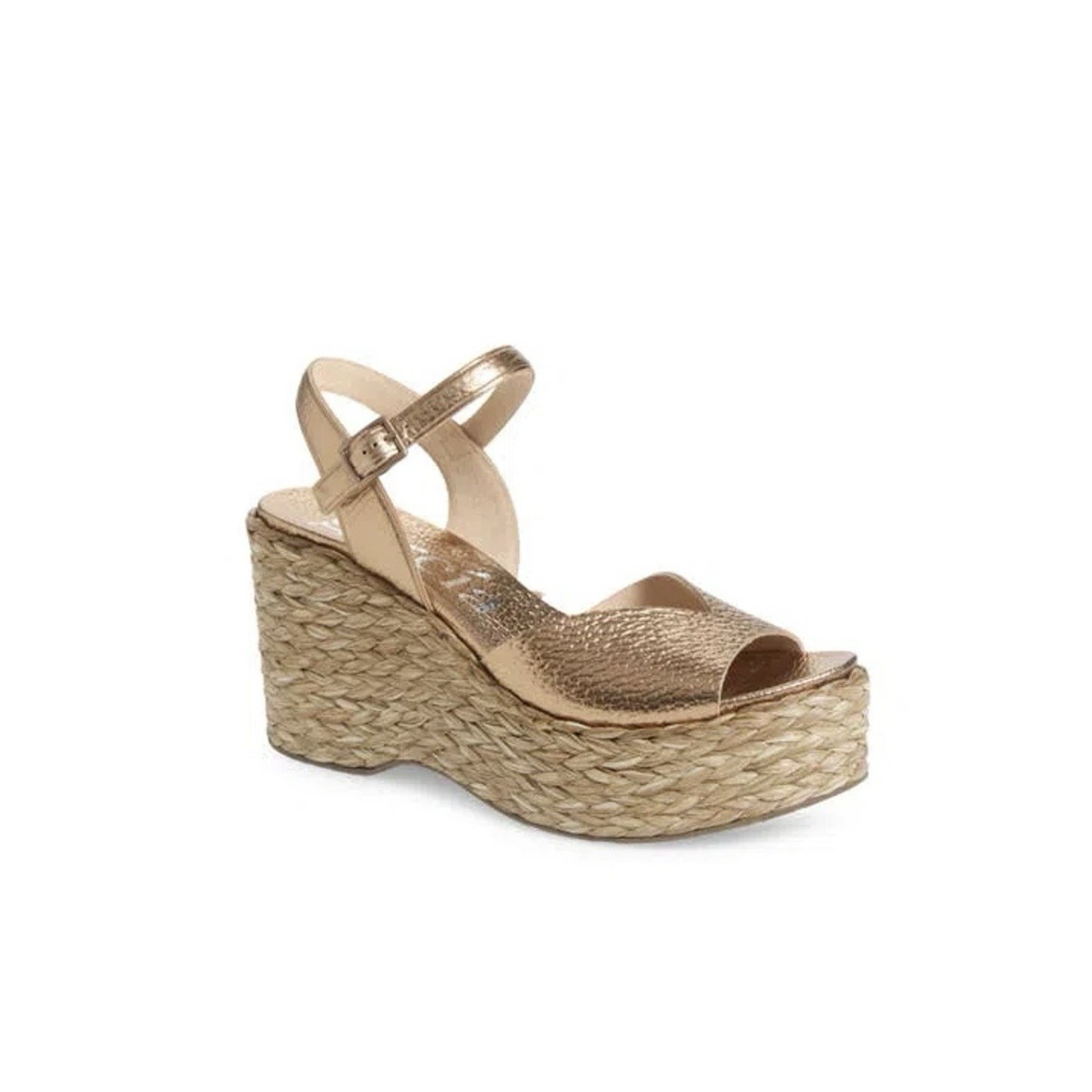 $695 Pedro Garcia Doina 04 Ankle Strap Platform Sandal Cava Cervo Lame 38 (DD2)