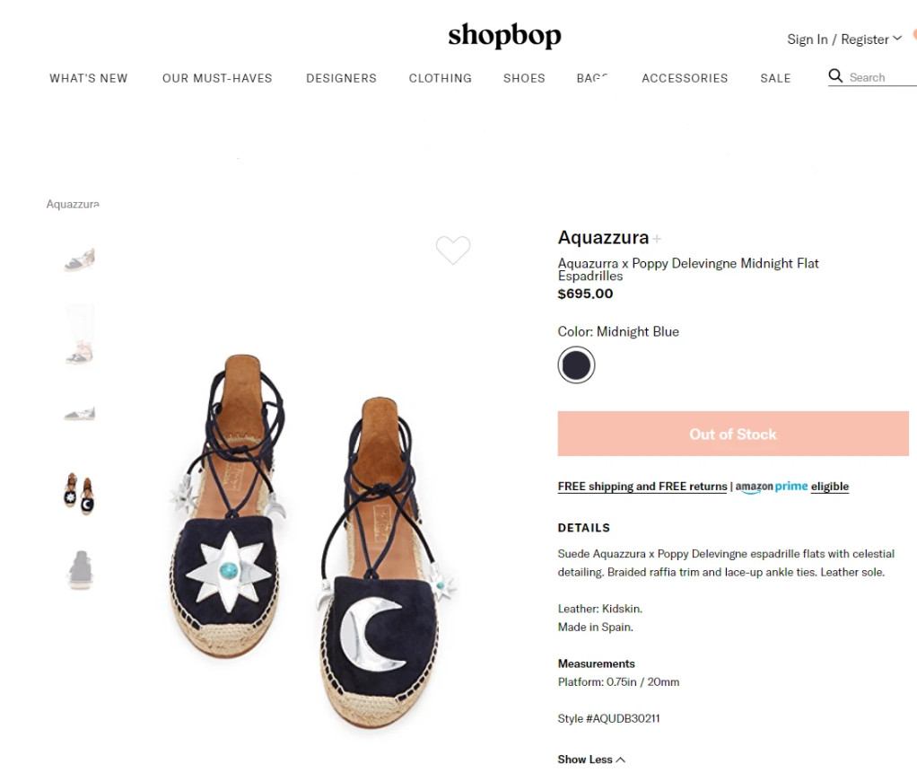 Aquazzura Poppy-Delevingne Midnight Star Moon Lace Up Espadrilles sz US 6/ IT 36