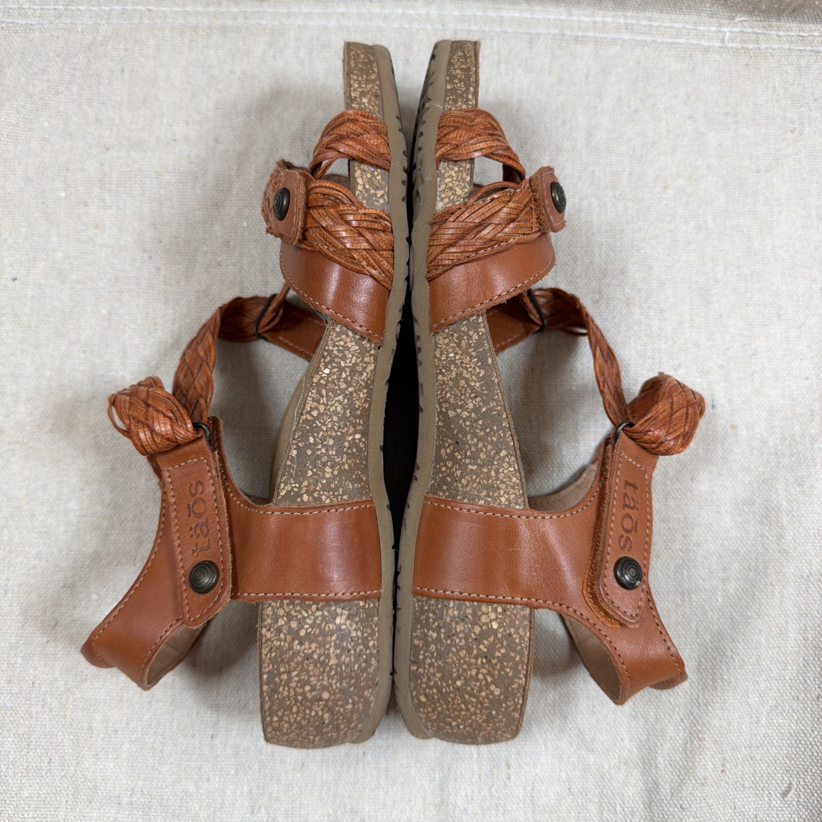 Taos Trulie Burnt Orange Woven Leather Braid Wedge Sandals Womens US 8-8.5 EU 39