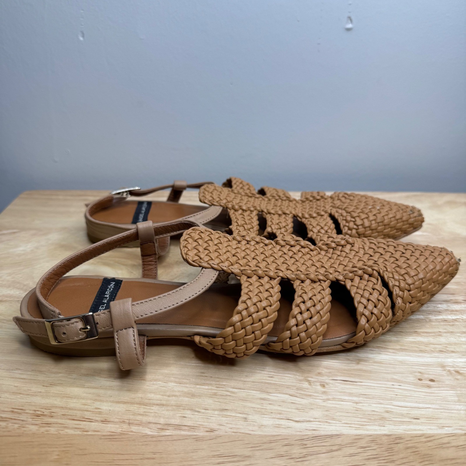 Angel Alarcon Anthropologie Fisherman Sandals Woven Leather Pointed Toe Size 38