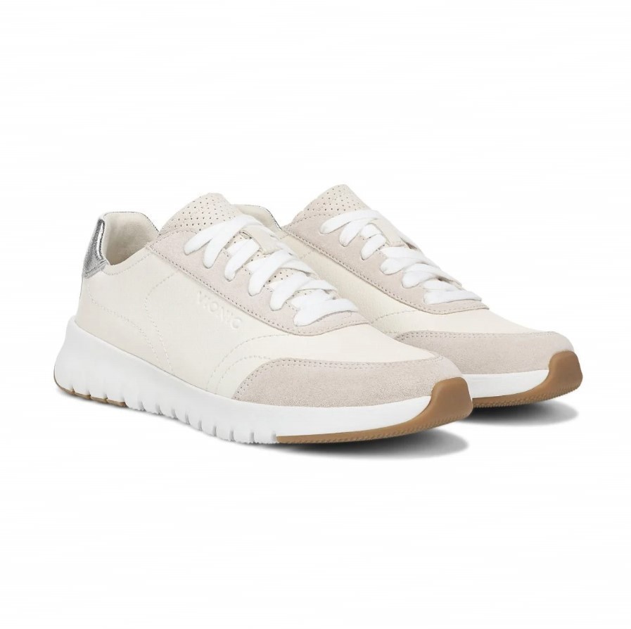 VIONIC Women Uptown Sneaker, Ivory Leather (NEW)