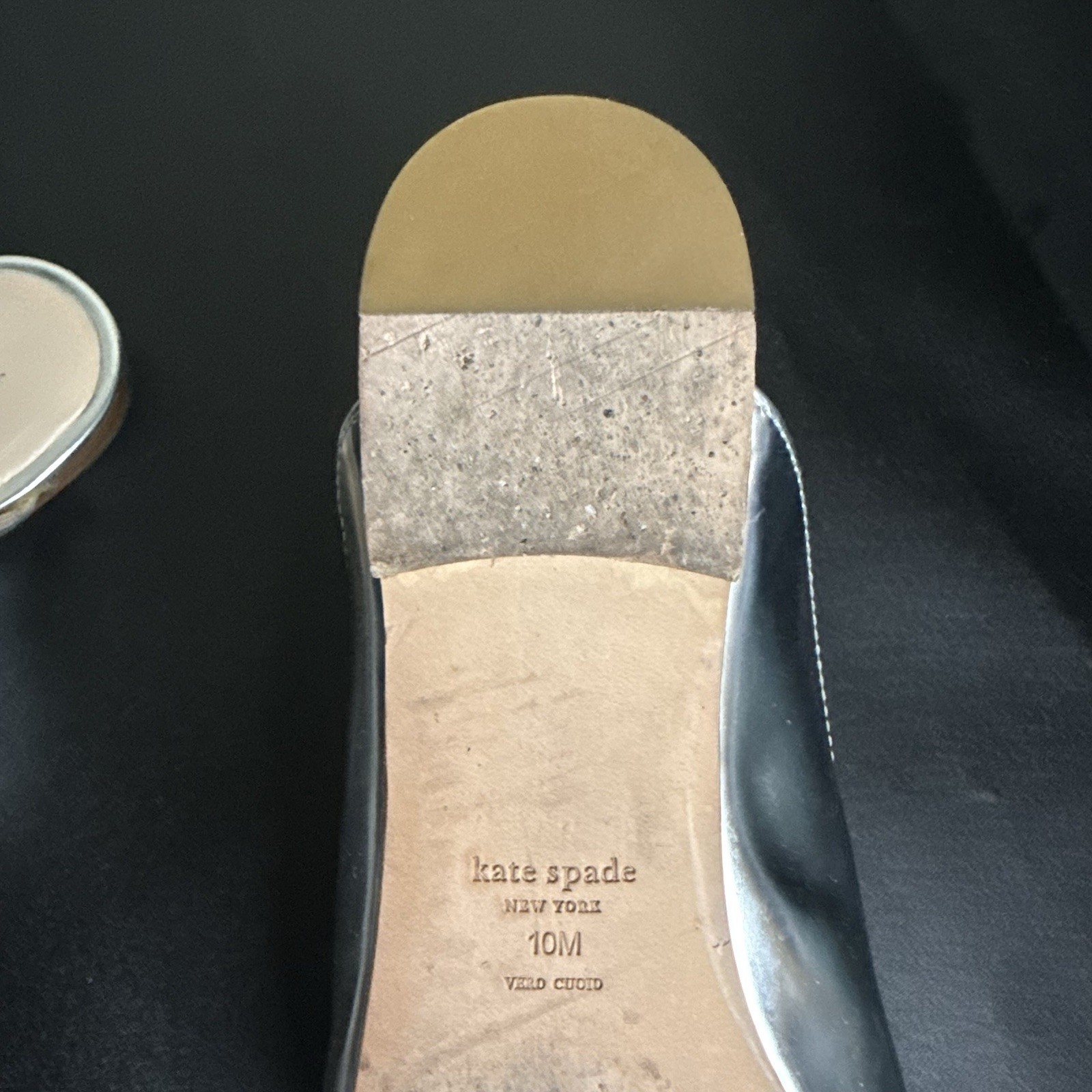 Kate Spade New York Laura Silver Specchio Leather Mules Slides Women Size 10M