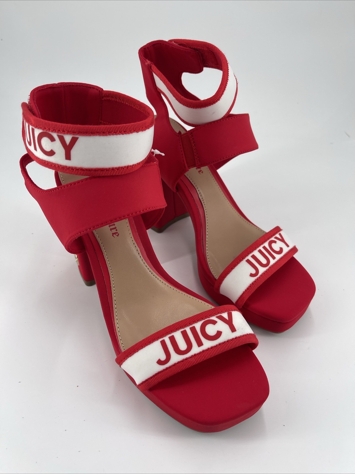 JUICY COUTURE Womens Red/White Logo Glisten Wedge Slingback 7.5M New