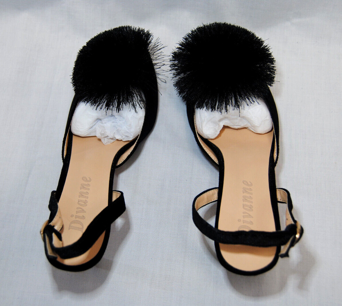 Divanne Women’s Puff Pompom Slingback Pumps Pointed Toe Kitten Heels New T2346