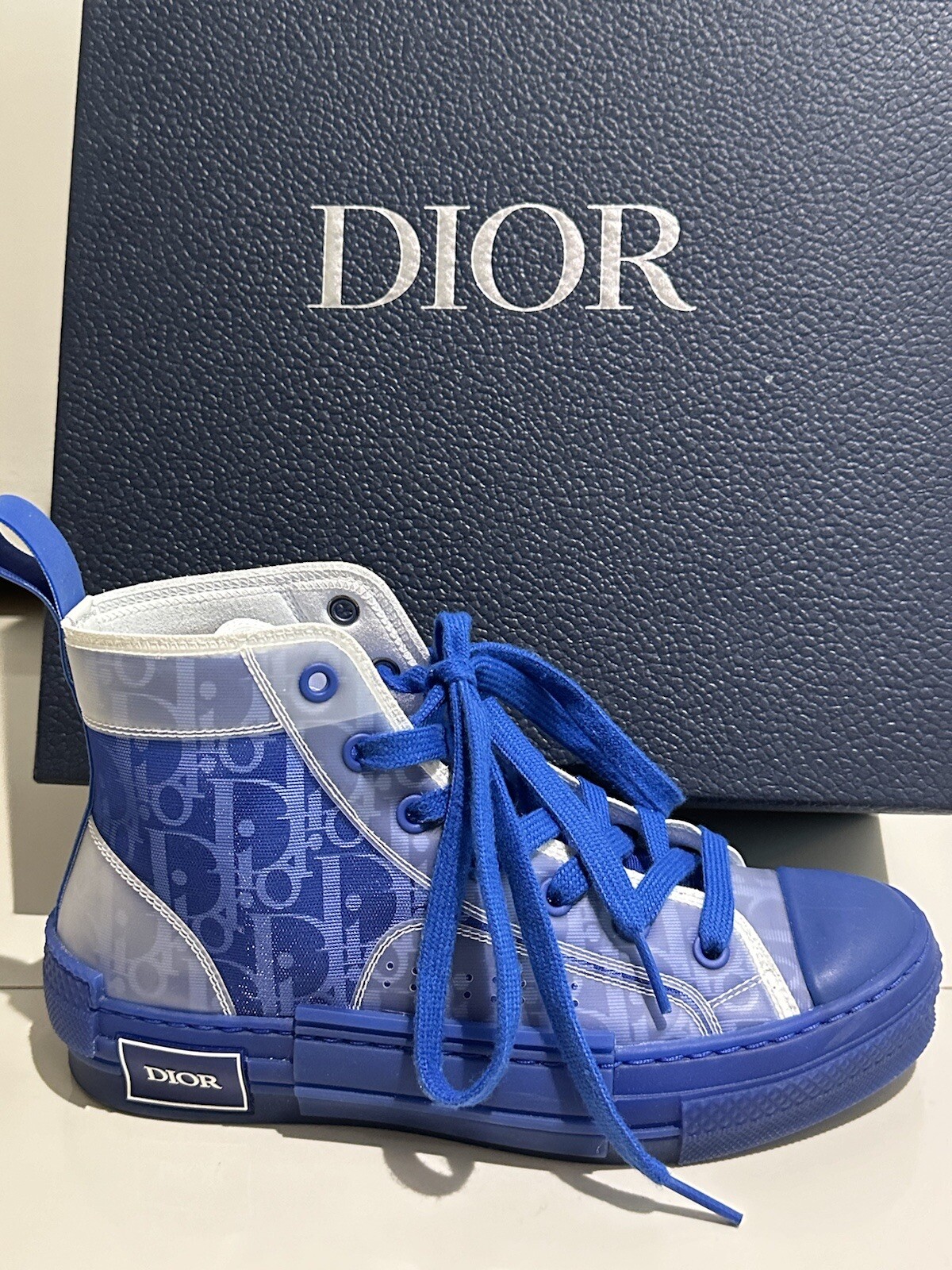 DIOR B23 WOMENS OBLIQUE HIGH TOP SNEAKERS BLUE SZ 6 36