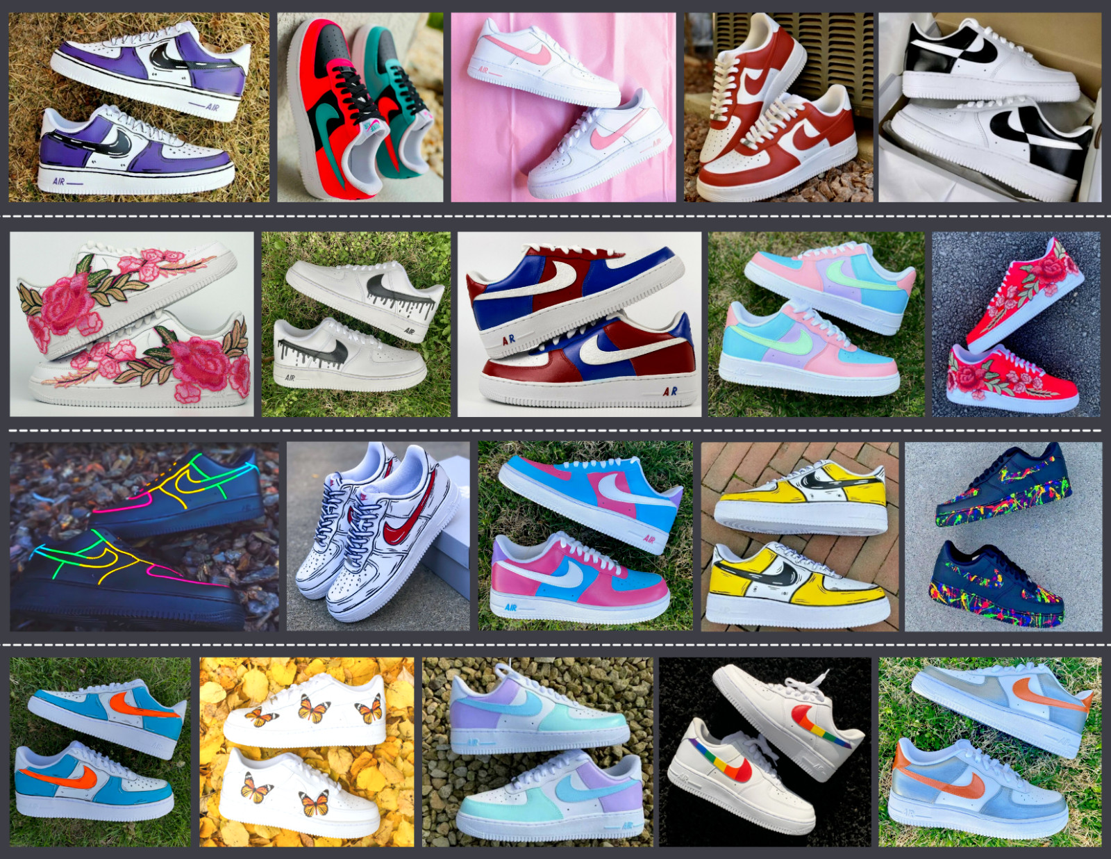 Nike Air Force 1 Custom Glitter Sparkle Sneakers Purple Magenta Pink White Shoes
