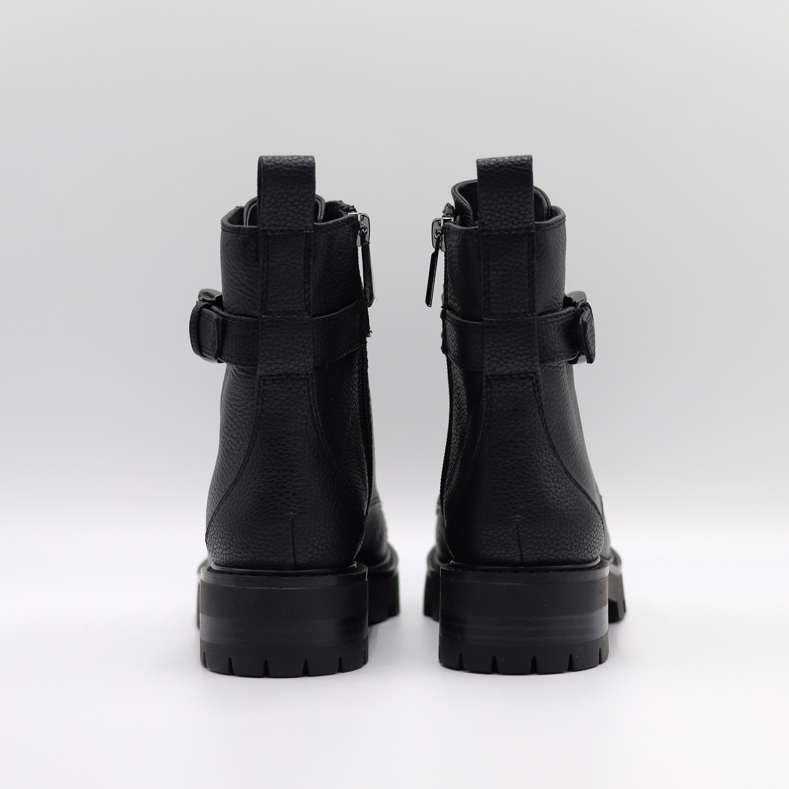 Karl Lagerfeld Paris Women Black Leather Maeva Buckled Combat Booties Size 7M