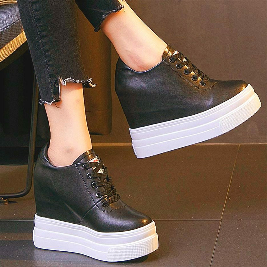 Casual Shoes Women Leather Platform Wedge Ankle Boots High Heel Fashion Sneakers