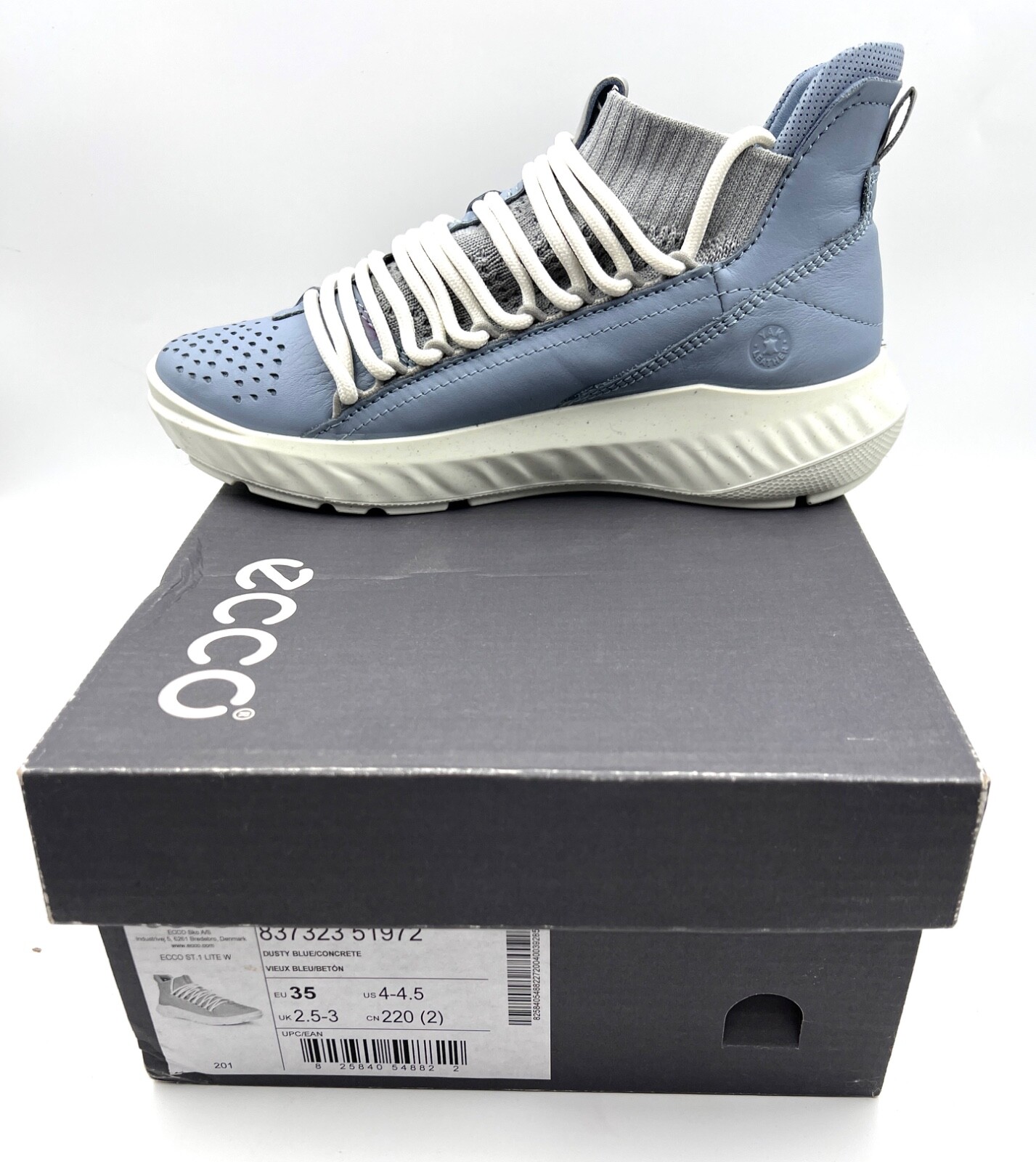 New! ECCO St.1 Lite Mid Cut Sneaker ~ Size 4- 4.5 Dusty Blue EU 35 ~837323 51972