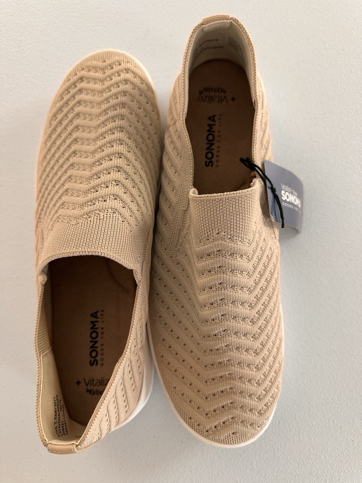 Sonoma Goods For Life Women’s Beige Knit Ortholite Slip-On Flats 10 M Chevron