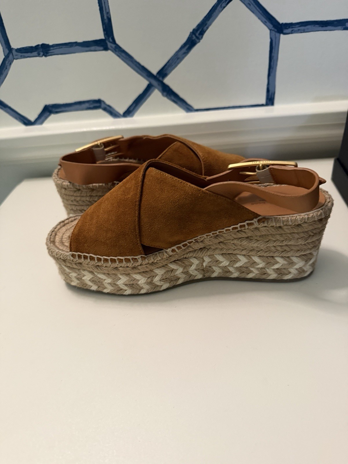 rag & bone Brown Suede Espadrille Wedge Sandals Ankle Strap Buckle 38