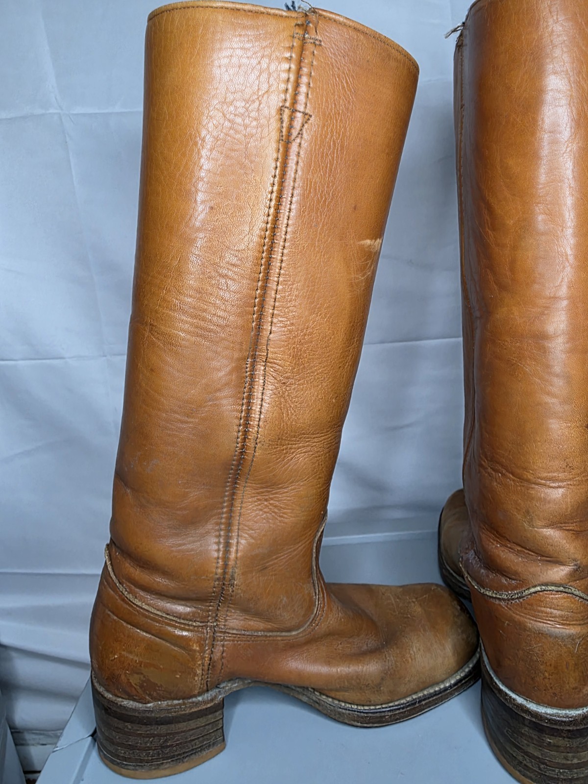 VTG Wrangler 4188 Western Boots Wmn’s 6.5 M Tan Leather Tall Pull On USA Campus