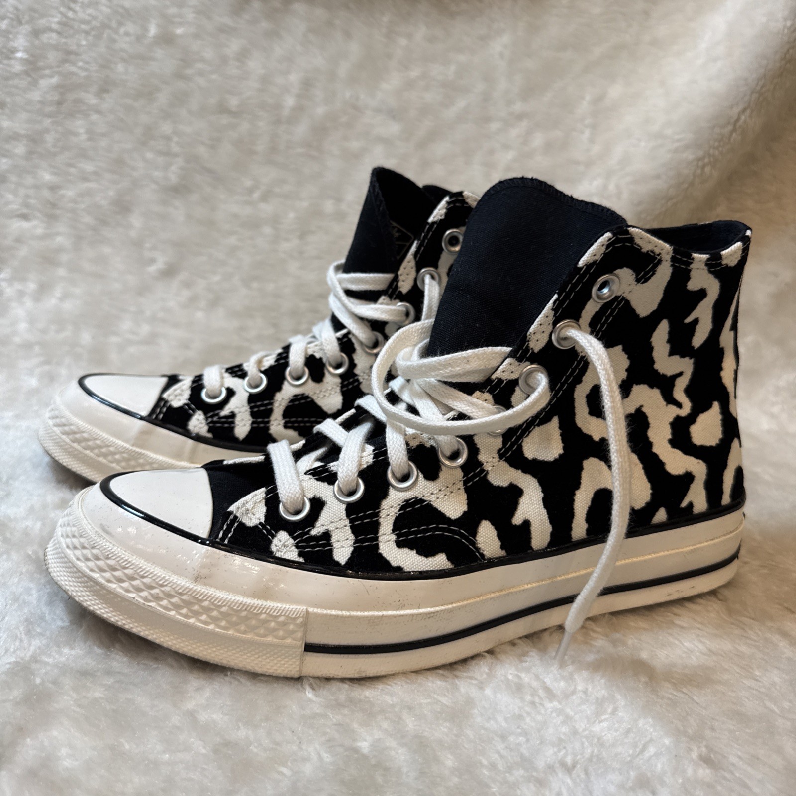 Womens Converse CHUCK Taylor All Star HI A12350C Black Leopard Graphics Sz 6.5