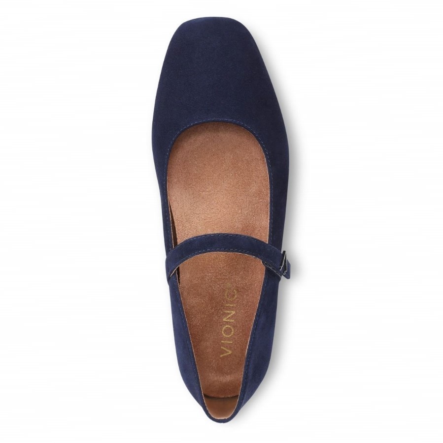 VIONIC Women Alameda Mary Jane Flat , Navy Suede (NEW)