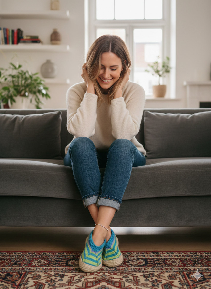 Handmade Colorful Striped Slippers – Cozy Wool House Shoes