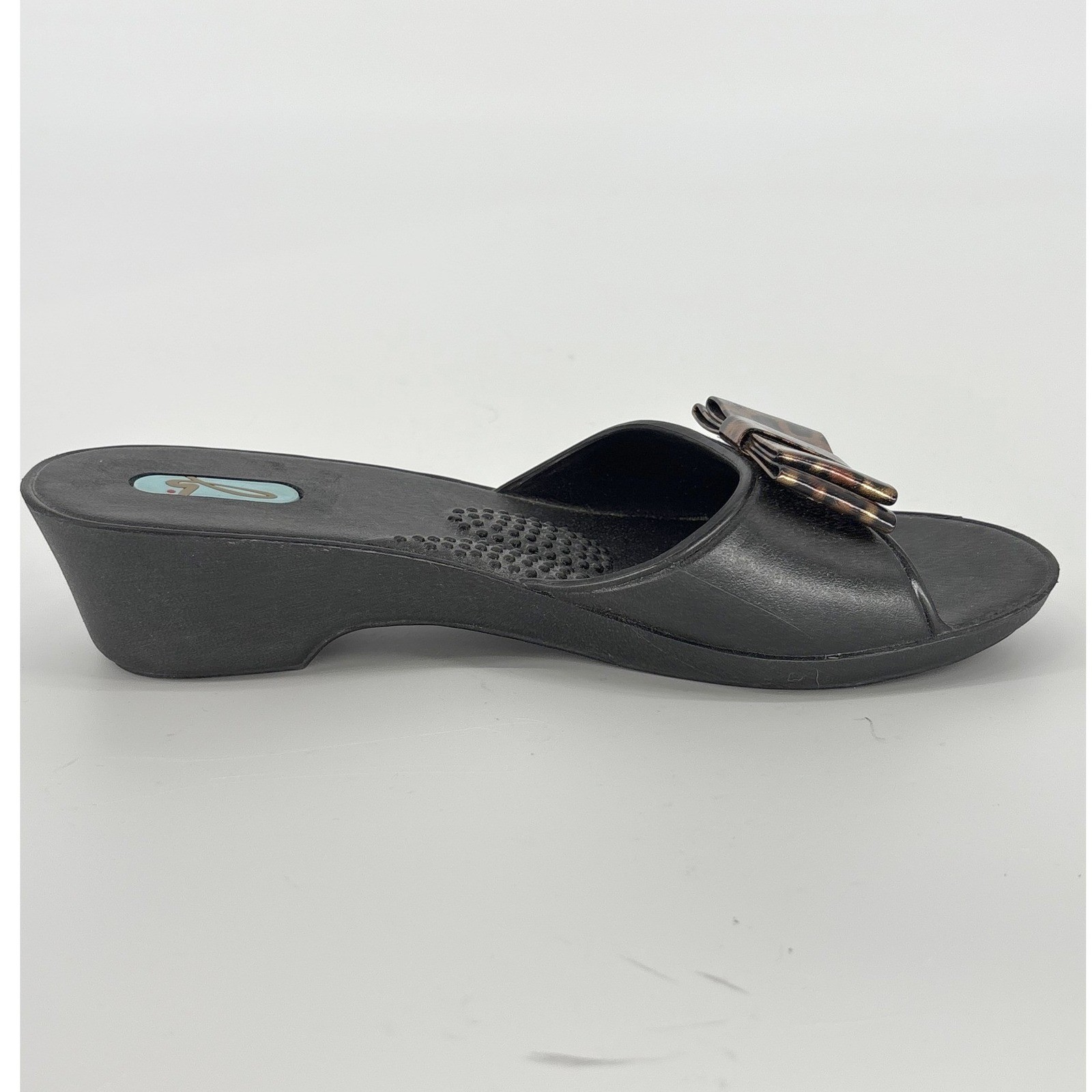 Oka-B Leopard Bow Wedge Sandals Womens 6 Black Slides Shoes Made in USA