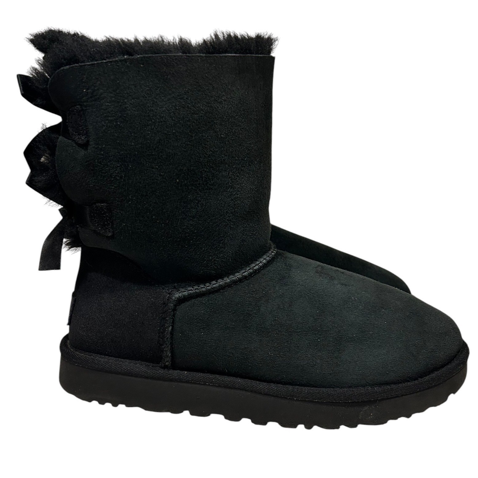 UGG Bailey Bow II Black Suede Triple Bow Winter Boots 1016225 Womens 8