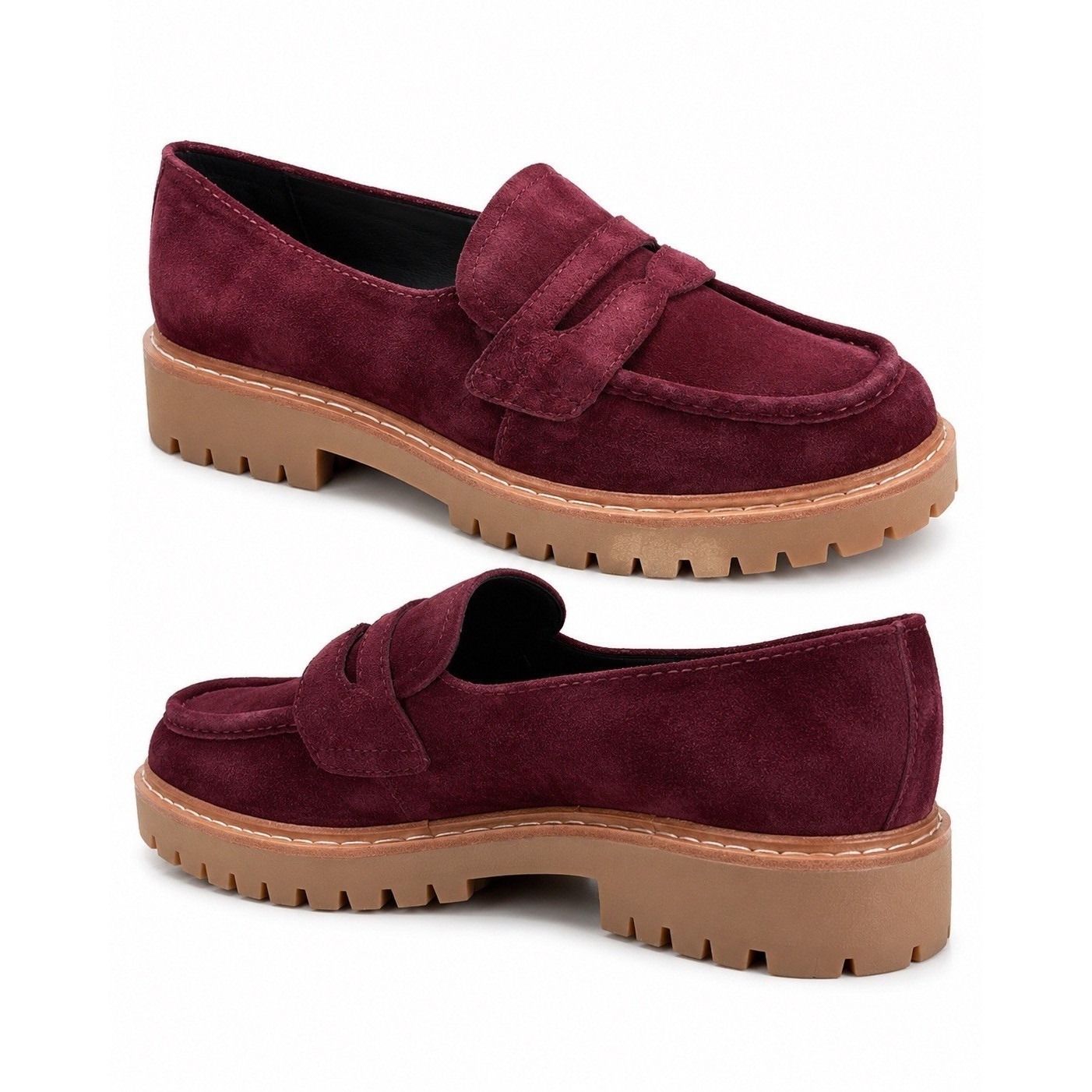 Marc Fisher Norton Burgundy Suede Lug Sole Penny Loafers Women 8.5M NIB Preppy