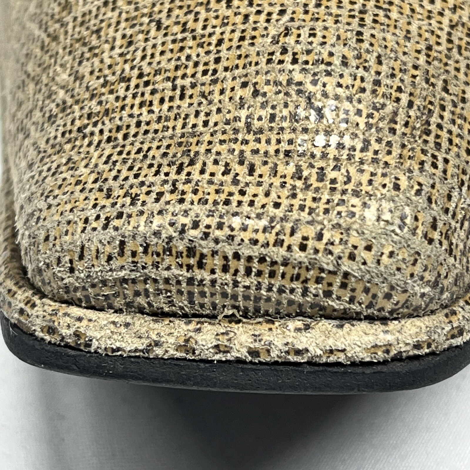 Stuart Weitzman Shoes Square Toe Block Heel 39 US8.5 Tan Textured Embossed Suede