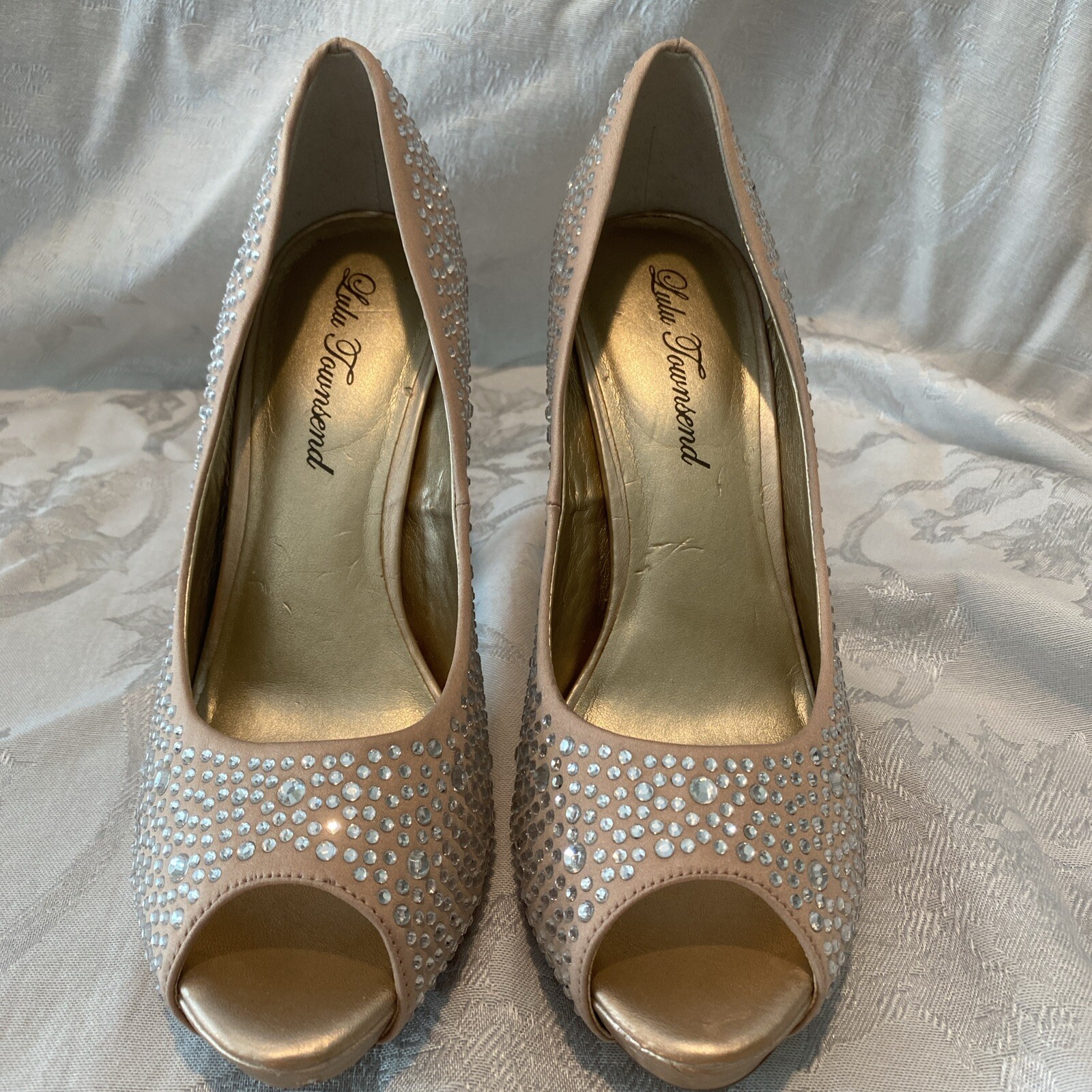 Lulu Townsend Women’s Glam Peep Toe Party Rhinestone Dressy Heels Size 7