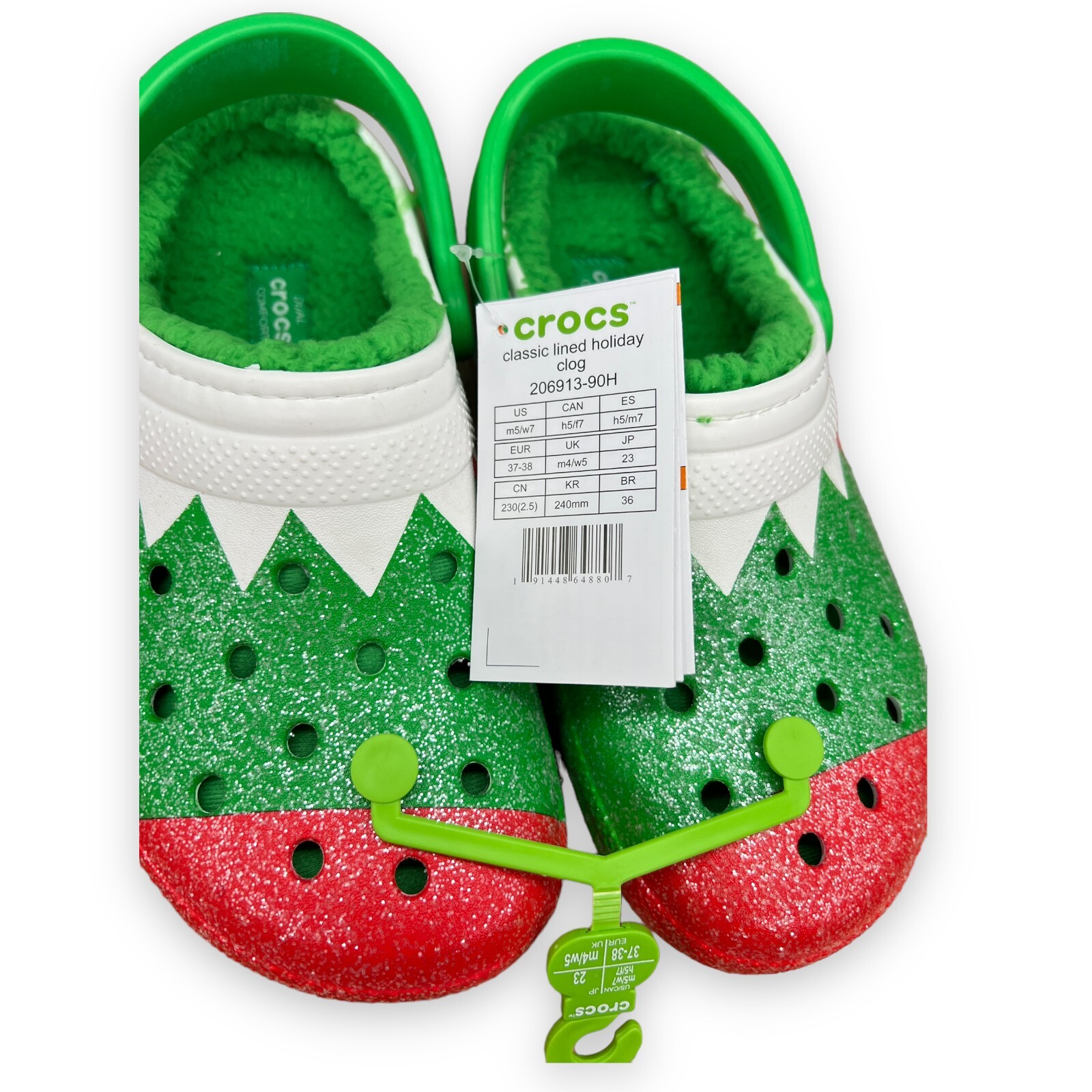 Crocs Lined Holiday Elf Clogs Womens 7 Mens 5 Christmas Shoes Sparkly