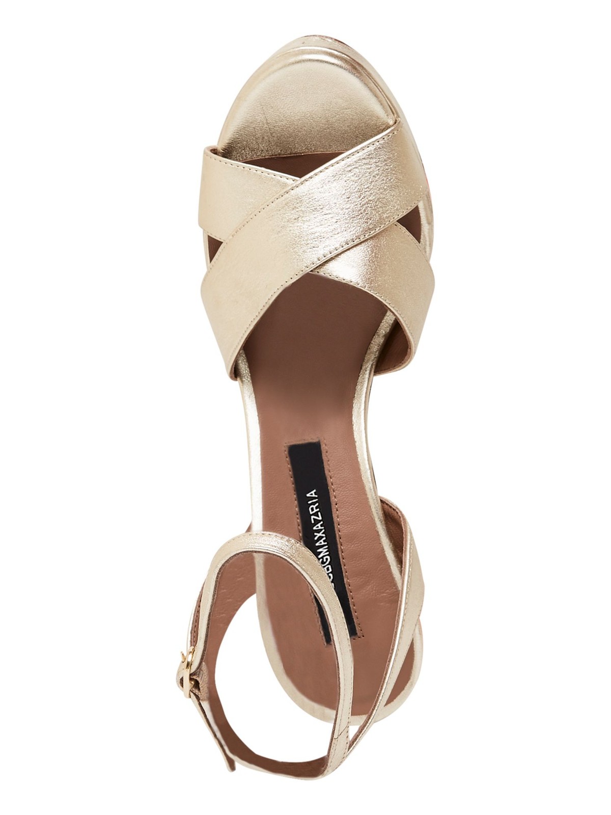BCBG MAXAZRIA Womens Gold 0.5″ Platform Leah Stiletto Leather Sandal 9 M
