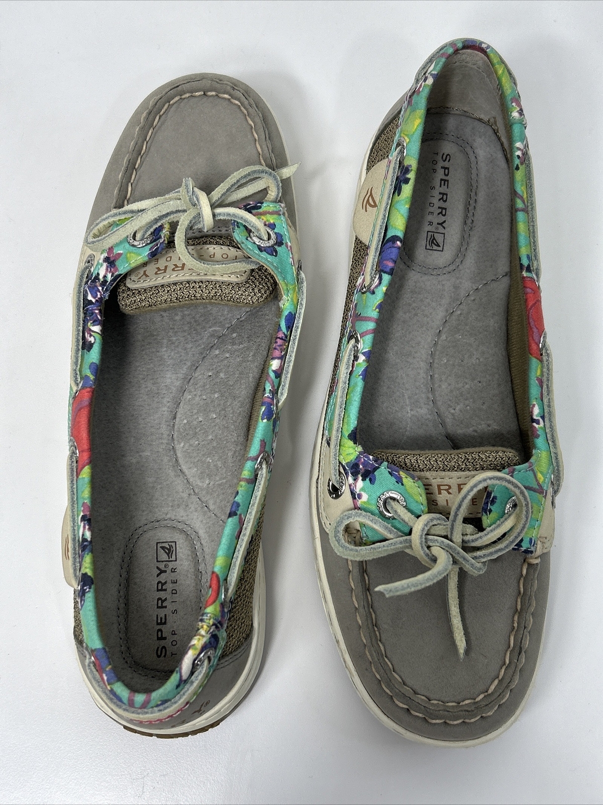 Sperry Boat Shoe Top Sider Women’s Angelfish Sz 6.5 Floral Gray Flamingo Slip On