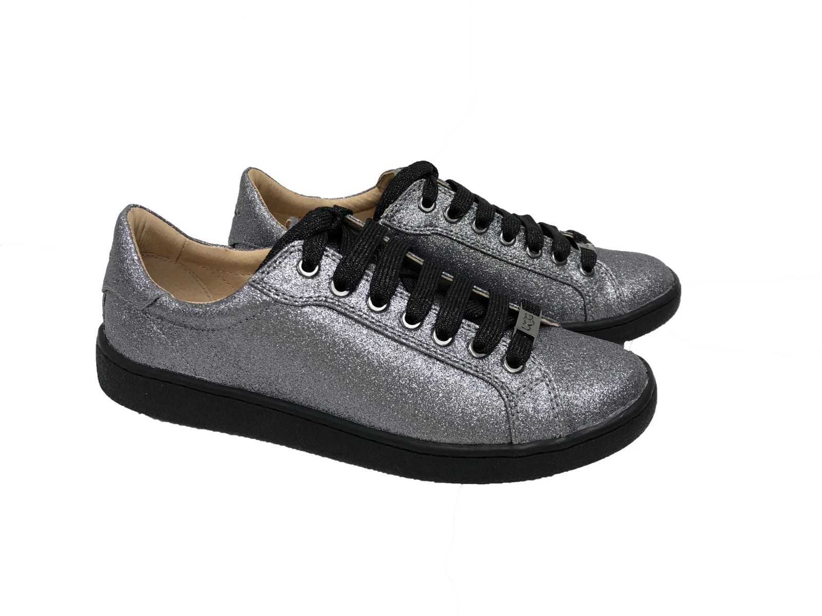 Ugg Milo Glitter Gunmetal Silver Lace Up Sneakers Tennis Shoes 1100213 Size 9