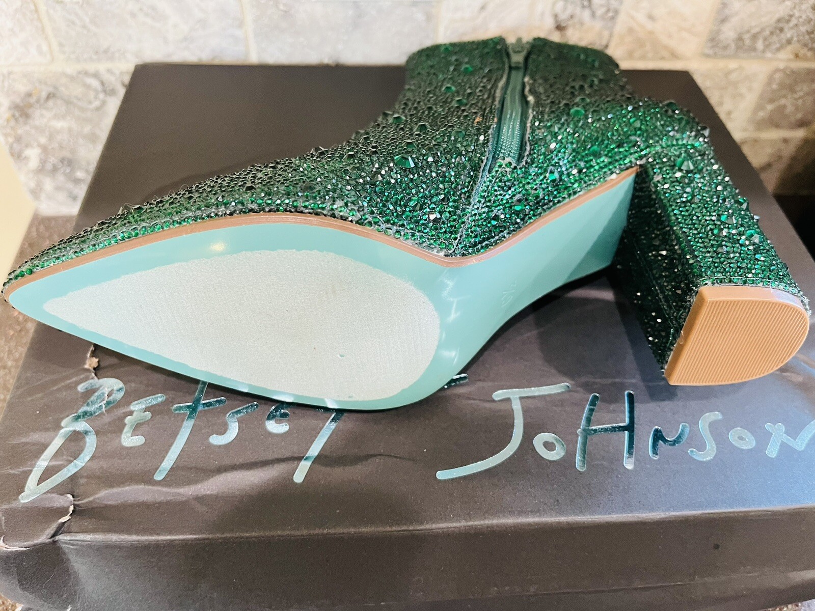 Betsey Johnson NWB Emerald Green Cady 373065 Rhinestone Boots Size 6.5