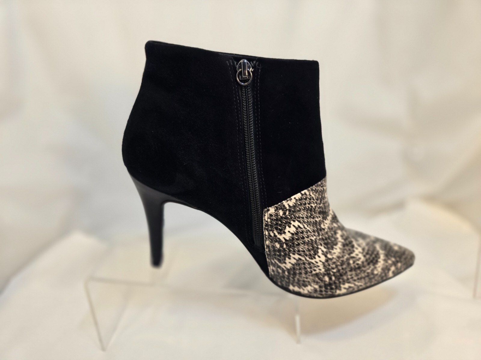 Trina Turk Black Suede & Snakeskin Style High Heel Women’s ankle booties US 10.5