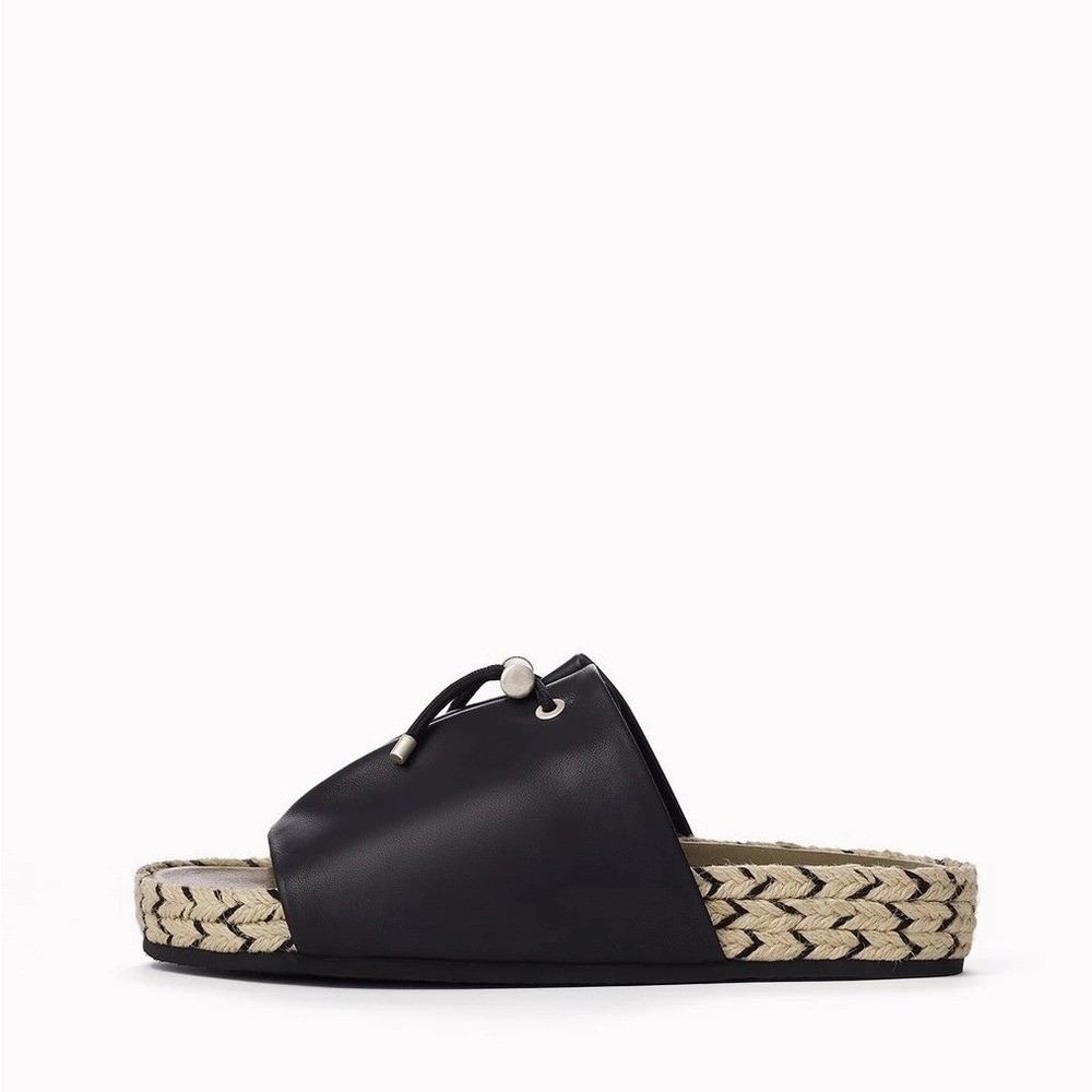 Rag & Bone Eva Espadrille Black Leather Slides Sandals 35 Tassel 5.5 Lamb Soft