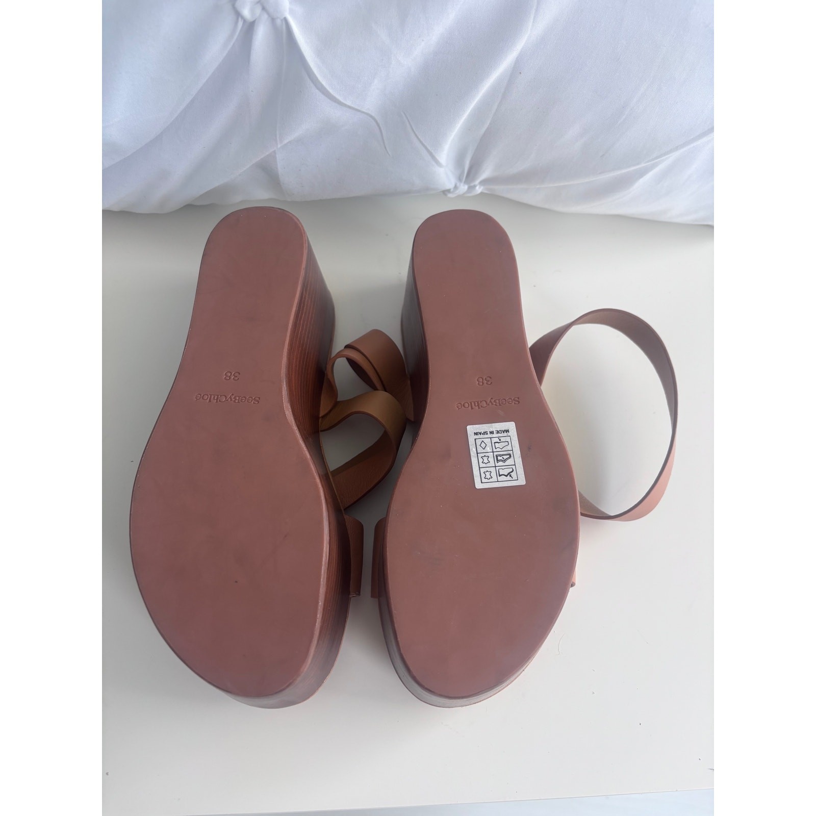 SEE BY CHLOE Chany Brown Slides Wedge Buckle Sandals Women’s Size 38