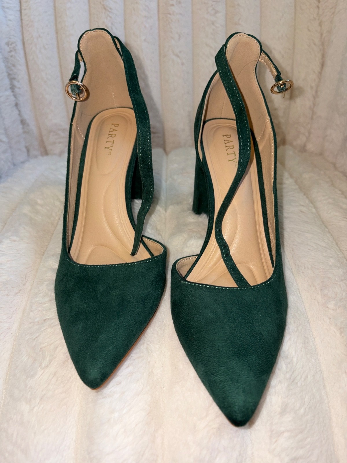Womens Size 7 3in Pointed Toe Heel Forest Green Emerald Suede Formal Semi Formal