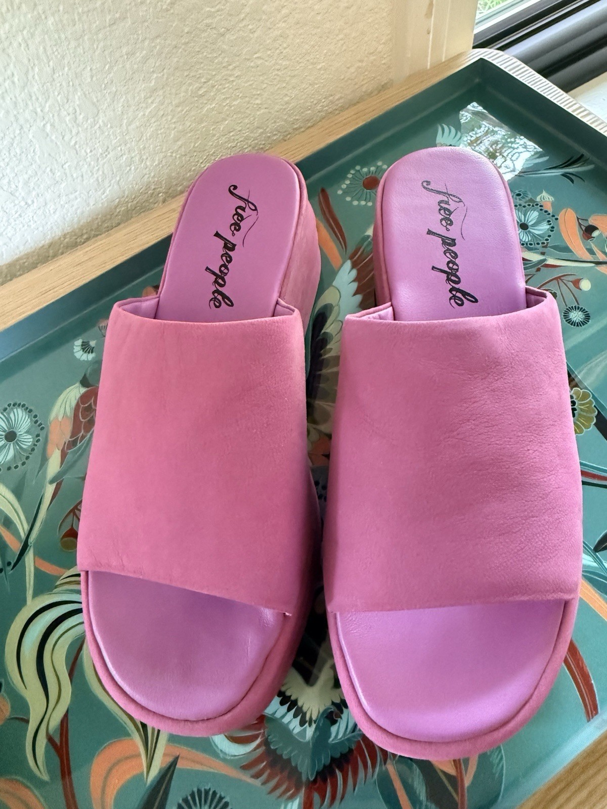 Free People Fuschia Harbor Suede Platform Slide 7.5 NEW