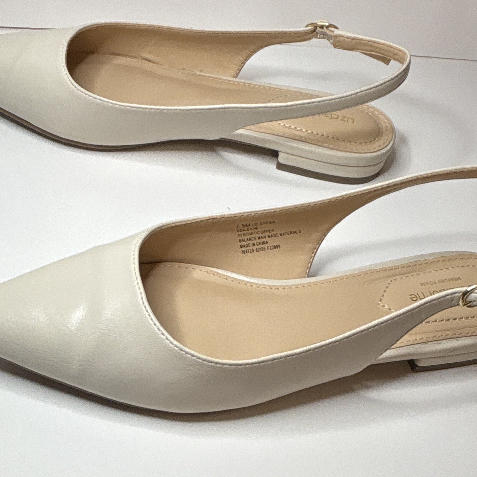 Liz Claiborne Sheba Cream Slingback Pointed Toe Flats Memory Foam 7.5W New