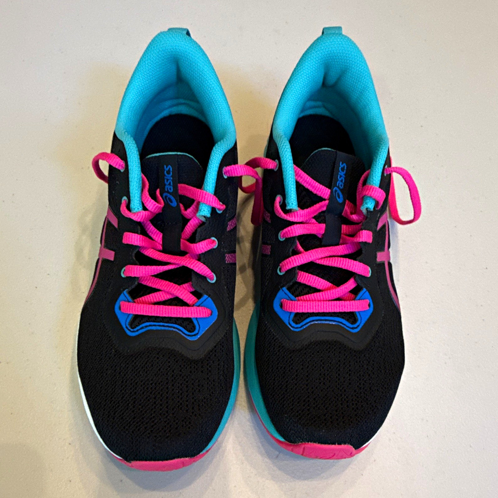 ASICS Women’s Athletic Sneaker Lace-Up Low Top Black Pink Blue Style 1012B368