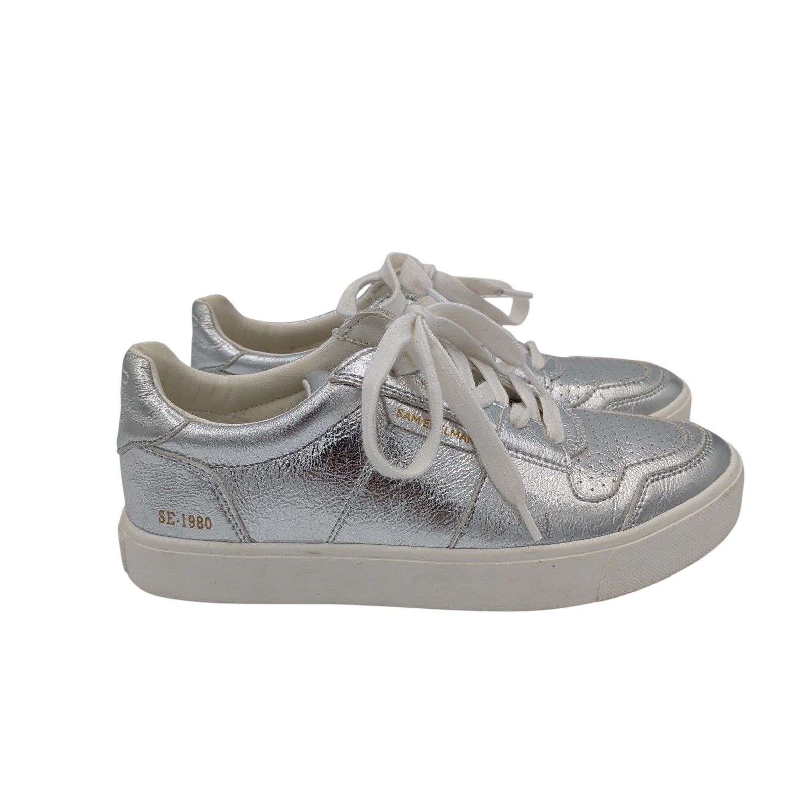Sam Edelman Edie Silver Metallic Low Top Sneakers Womens Size 6M SE-1980