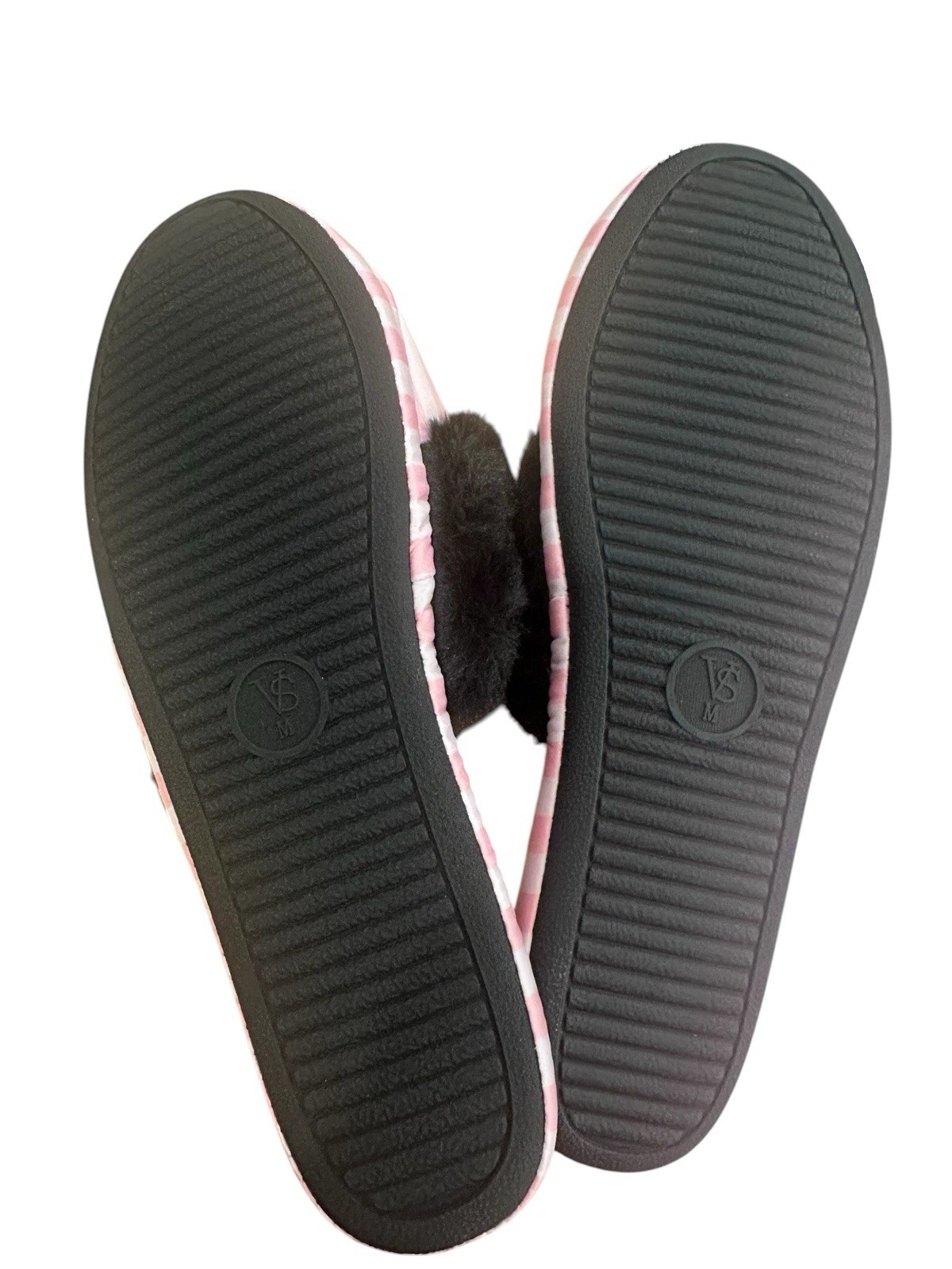 Victoria’s Secret Pink Stripe Faux Fur Slide Slippers Sleep Bag Set M 7-8 NWT
