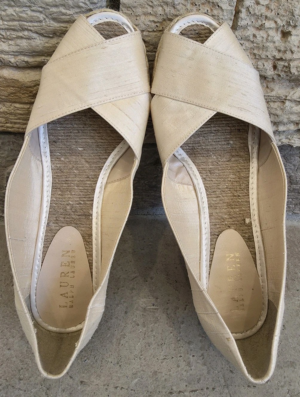 Lauren Ralph Lauren Womens 9 Cecilia Peep-Toe Espadrille Wedge Sandals Cream Tan