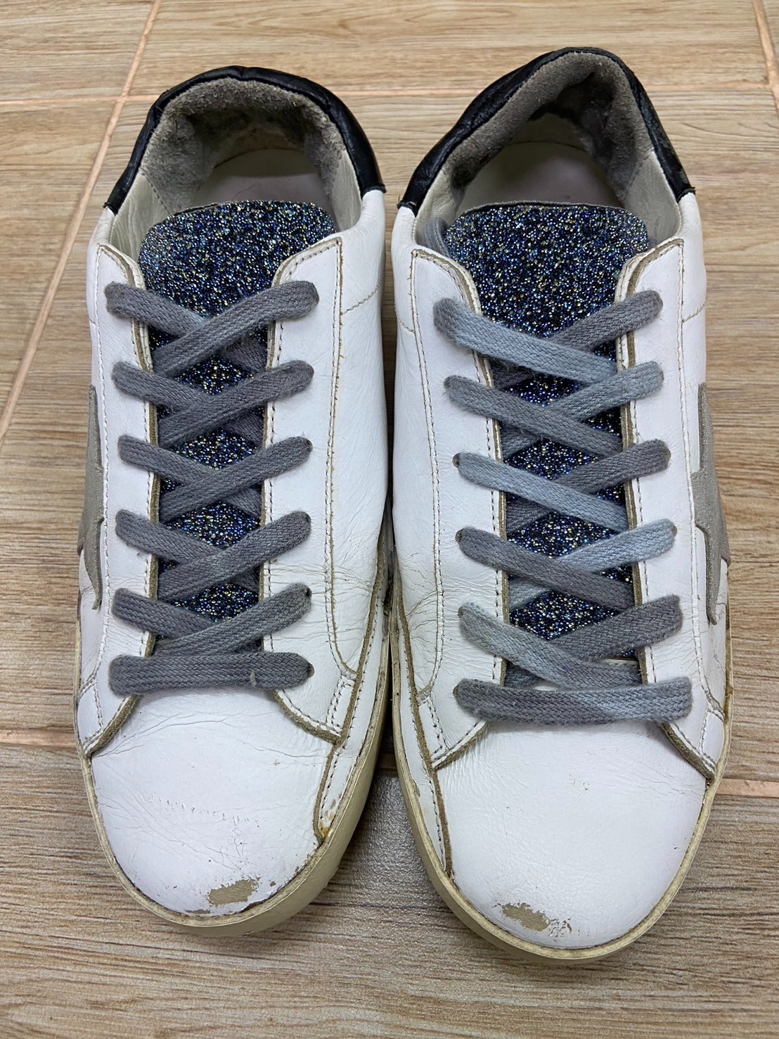 Golden Goose Superstar Sneakers EU 37 US 7 White Leather Glitter Tongue Distress