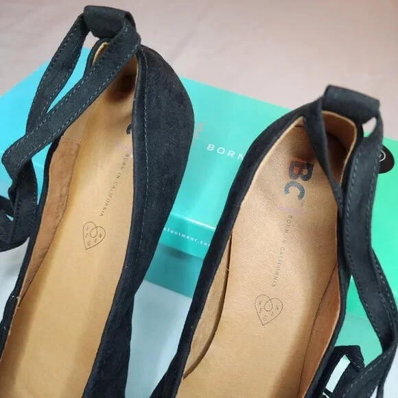 BC Footwear Black Have A Heart Vegan Suede Lace Up Ballet Flats Sz 10 NIB