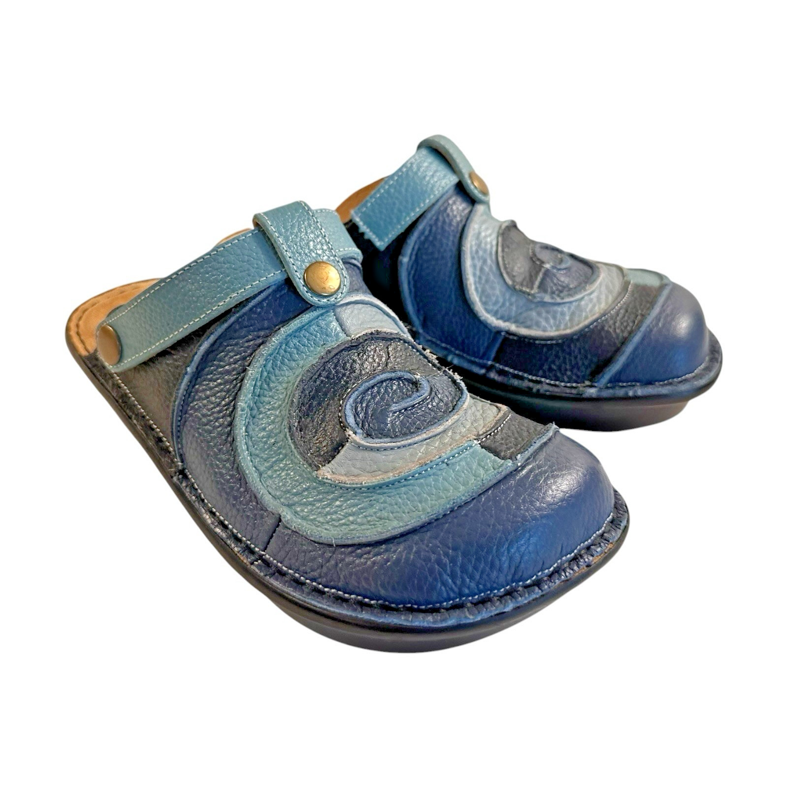 Spring Step Lollipop Leather Patchwork Clogs Mules Womens 7.5 Blue Boho Comfort