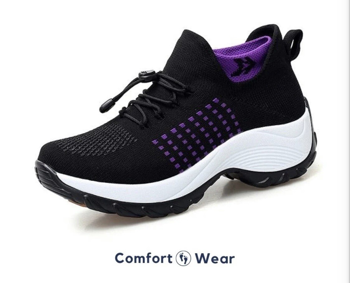 Comfort Wear Womens US Shoe Size 5 Black Purple Orthotic Stretch Cushion Sneaker