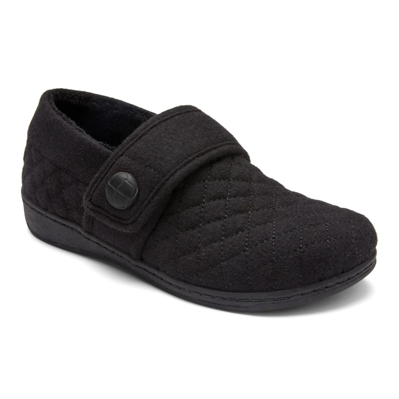 Vionic Women’s Jackie Quilted Flannel Slipper – Orthotic Support -Black – 5M